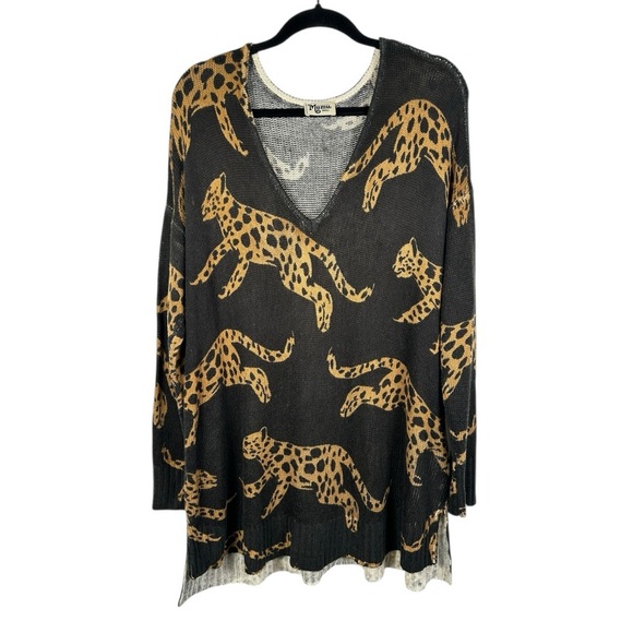 SHOW ME YOUR MUMU Hug Me Sweater Mucci Cat Knit Cheetah Pattern Size Small - Picture 6 of 8